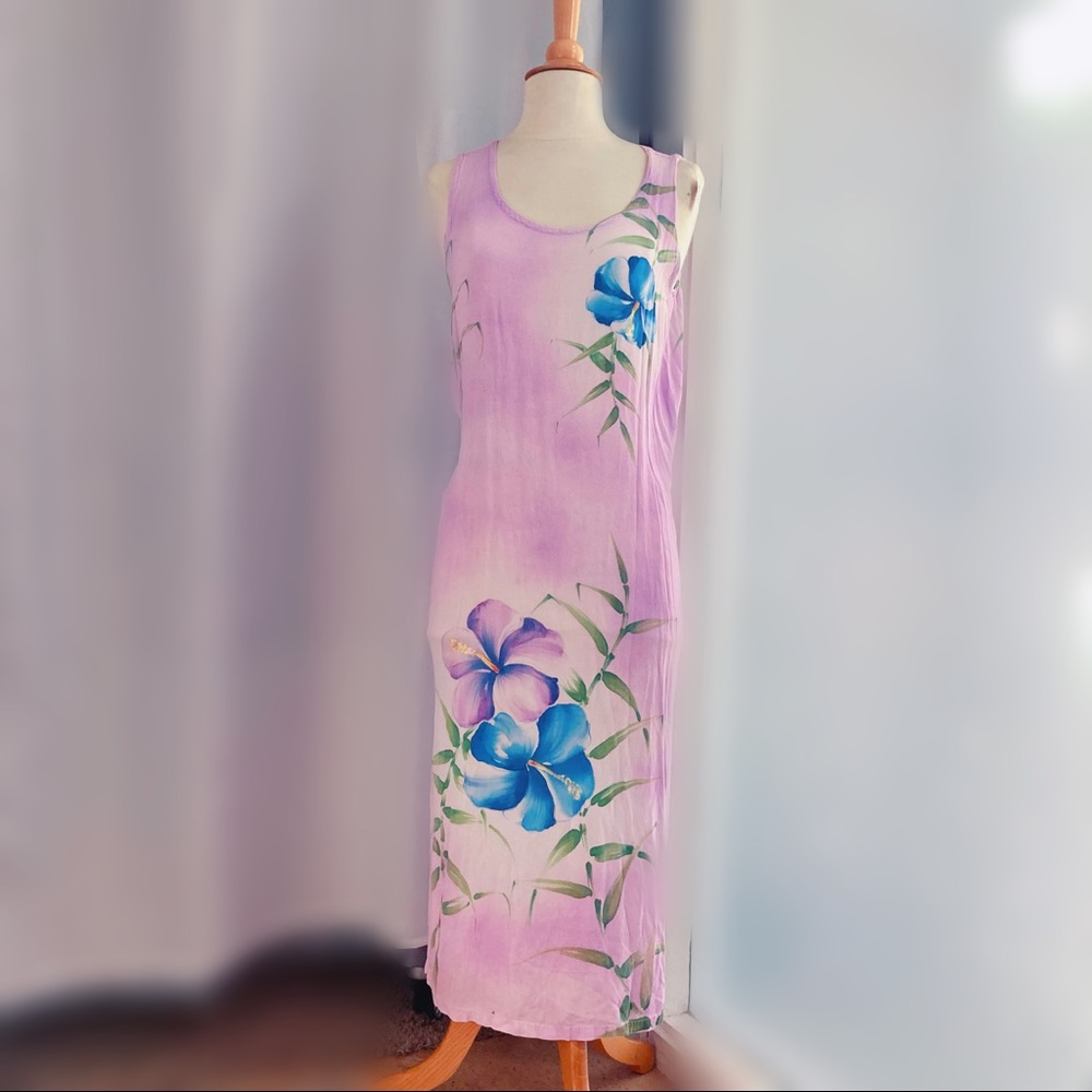 Vintage Lilac Aloha Sleeveless Maxi Dress